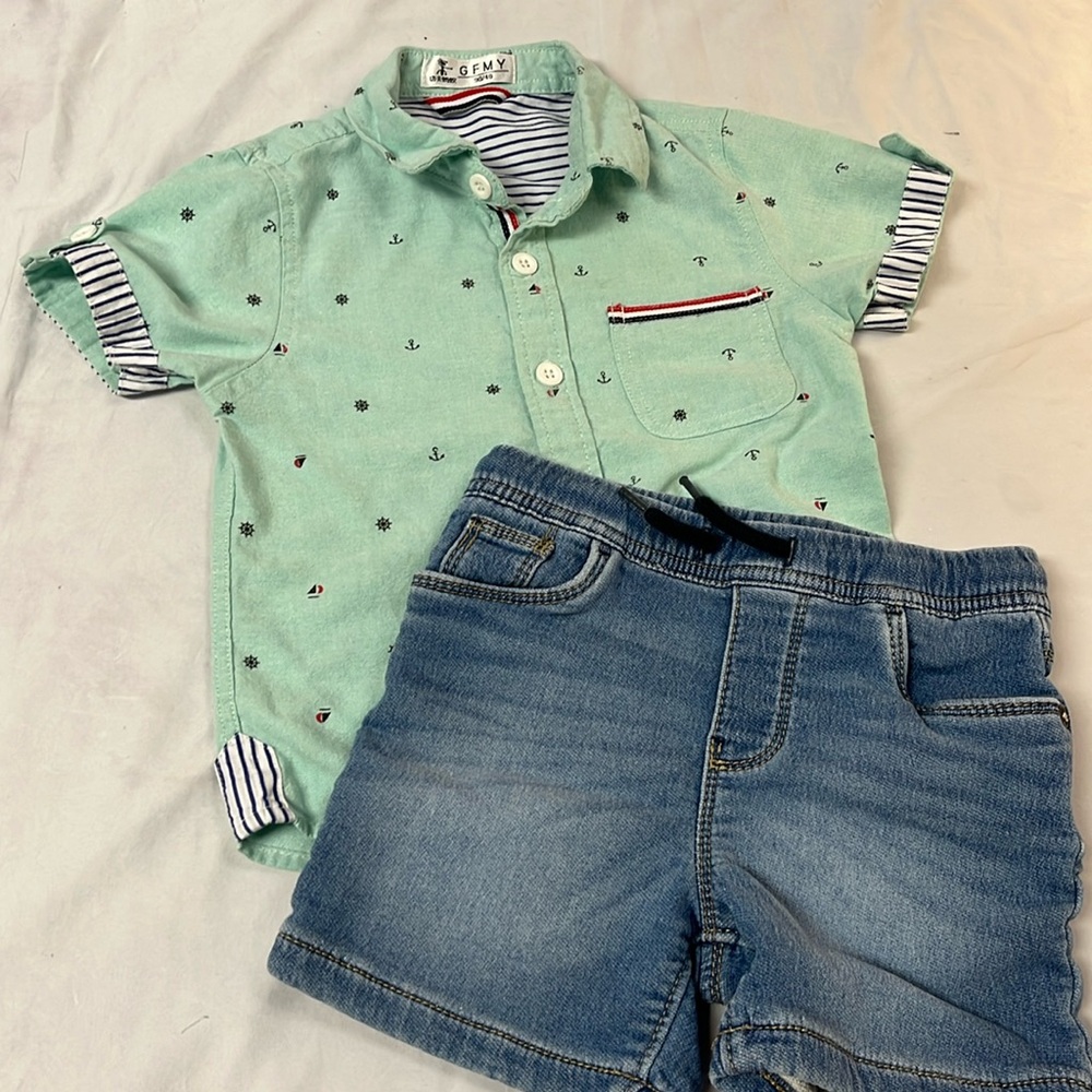 2T jean shorts and button down shirt bundle